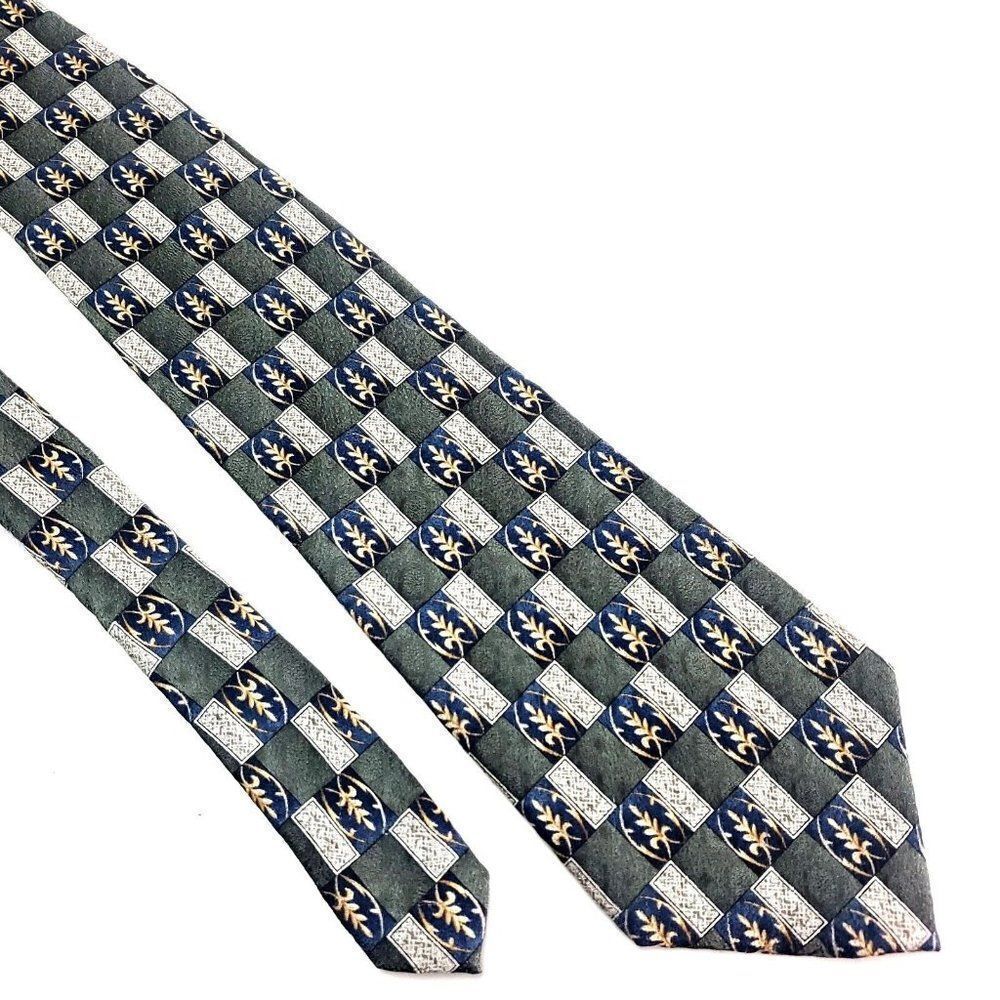 Pierre Cardin Silk Tie Print Green Floral Geometric Wide